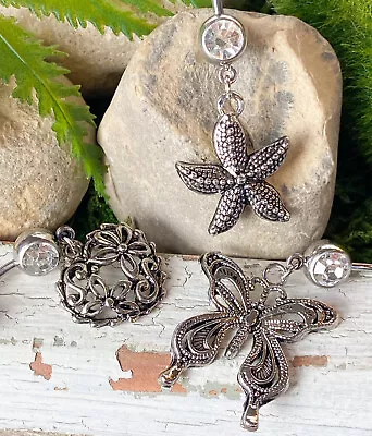 Vintage Dangle Cast Belly Ring Pierced Navel Heart Flower Butterfly Star • $12.95