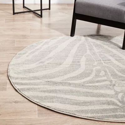 Tayanna Silver Ivory Savanna Print Design Modern Round Rug - 3 Sizes **NEW** • $221.36