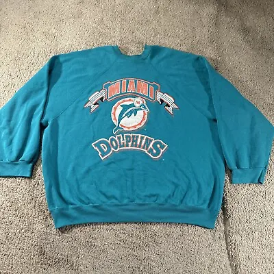 Vtg Miami Dolphins Pullover Adult 2XL Green Artex Logo NFL Sweater 90s USA • $33.99