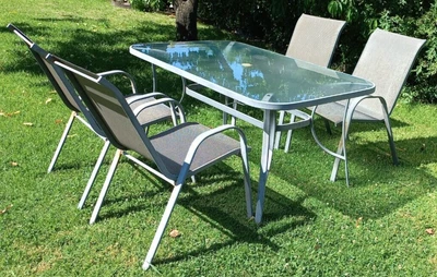 $39.95 • Buy 5 Piece Steel Outdoor Setting, Table With Tempered Glass Top And 4 Chairs