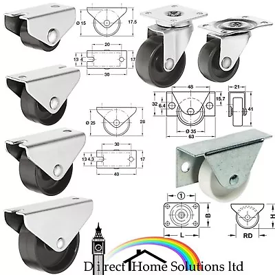 £5.03 • Buy 4 X HAFELE FIXED & SWIVEL CASTOR FURNITURE WHEELS Ø 15-45mm OFFICE CHAIR WHEEL
