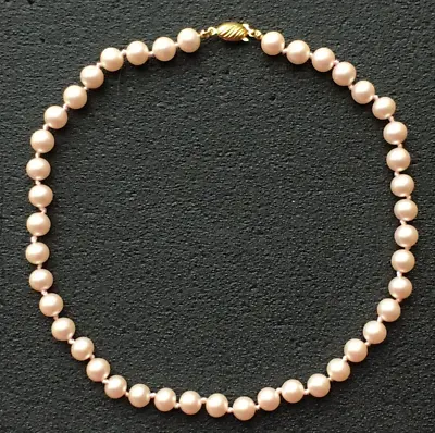 VTG Heavy Hand Knotted Faux Pink 8mm Pearl 16  Necklace .925 Clasp Majorica • $39.99