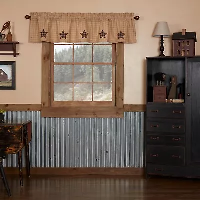 Bingham Star VALANCE Applique' Star SCALLOPED 16X72 Country Window Pane Striping • $19.95