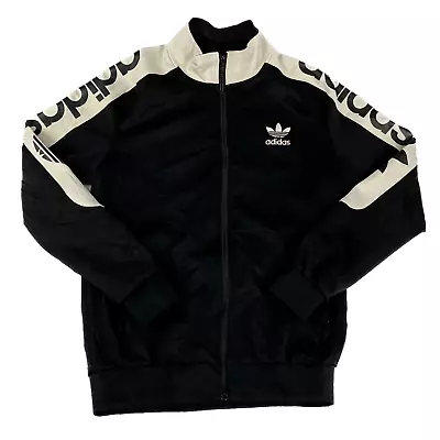 $39.99 • Buy Adidas Mens Track Jacket Black White Stripe Full Zip Sleeve Logo Pockets Size M