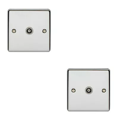 2 PACK CHROME Single Aerial Coaxial Socket Female Wall Plate White Trim • £20.99