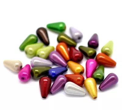 50 X Teardrop 3d Illusion Miracle Beads - Mixed Colours 10mm X 6mm - UK Seller • £3.49