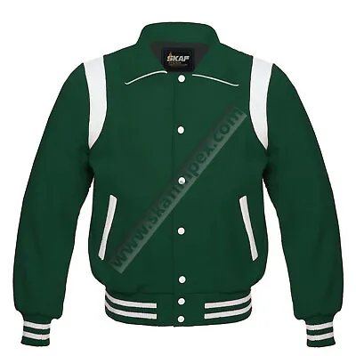 Varsity Jacket Letterman Baseball Jacket Wool Leather Bomber Jacket Men Women • $139.99