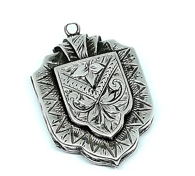 Antique Victorian Sterling Silver Locket Lovely Engraved Unusual Design  • £25