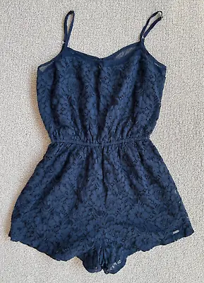 Navy Blue Lace Hollister  Play Suit / Jump Suit All In One Short Size S Girls • £3.50