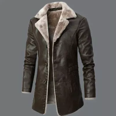 Men's Pea Coat Shearling Vintage Genuine Lambskin Leather Jacket With Faux Fur • $139
