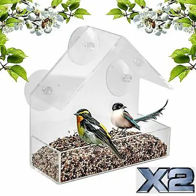 £9.70 • Buy 2 X Window Bird Feeder Wild Table Hanging Suction Perspex Clear Viewing Seed Nut