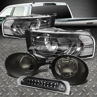 Black Head Light+led 3rd Brake+smoked Fog Lamps+wiring Kit For 02-05 Dodge Ram • $121.64