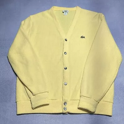 Vintage Izod Lacoste Yellow Acrylic Knit Cardigan Sweater Men’s Size Large • $29.39