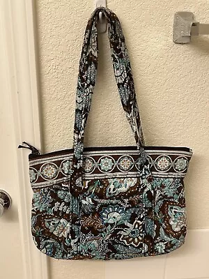 Vera Bradley Java Blue/brown Quilted Floral Shoulder Tote/purse/bag • $20