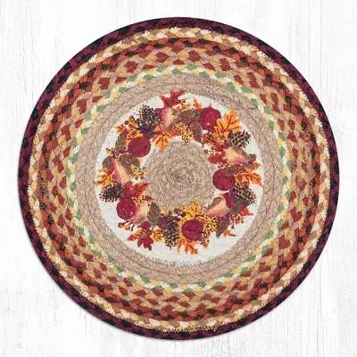 Autumn Wreath Braided Hand Printed Jute Chair Pads Sets--15.5  Round With Ties • $108.89