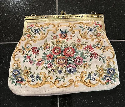 Tapestry Purse /Handbag/petit Floral/Kiss Lock/vintage • $11.99