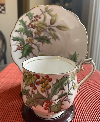 VINTAGE TEA CUP AND SAUCER ROYAL ALBERT  HOLLY  1950's • $29.50