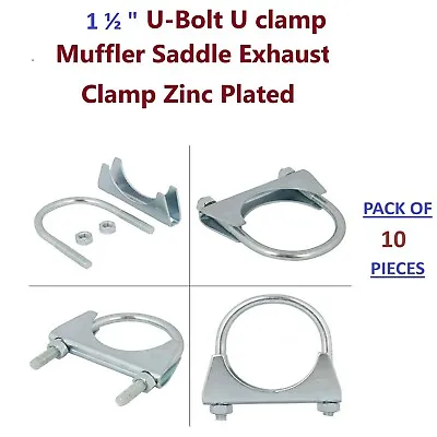 1 1/2  Inch U-Bolt U Clamp Muffler Saddle Exhaust Clamp Pack Of 10X Zinc Plated • $16.72
