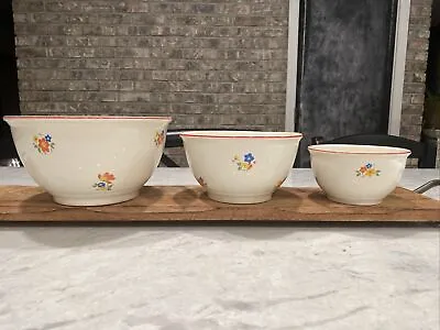 Vintage Homer Laughlin Kitchen Kraft Floral Pottery Nesting Mixing Bowls 1950's • $38