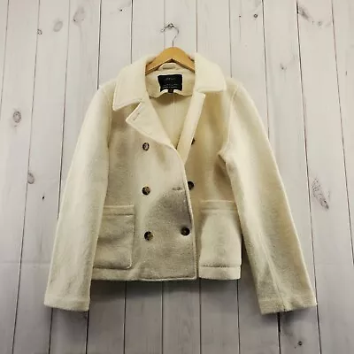 J Crew Jacket Womens 14 Ivory Italian Boiled Wool Pea Coat Button Closure • $64.39
