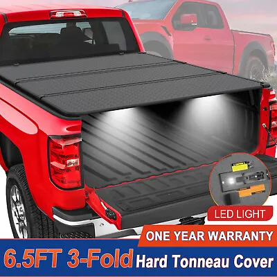 6.5FT Tri-Fold Hard Tonneau Cover For 2015-2024 Ford F-150 Long Bed Truck W/ LED • $419.96