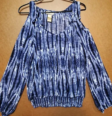 Miss Tina By Tina Knowles Womens Pullover Top Shirt Medium Blue White Tie Dye  • $14.95