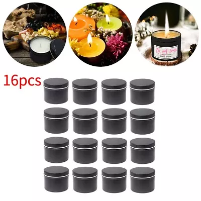 16× Round Candle Tins Black Metal Tins UK For Wax Soy Making Container Jars Gift • £13.46