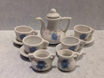 Miniature Tea Set White & Blue - 12 Pcs - Coffee - Cups & Saucers - Cream Sugar • $14.99