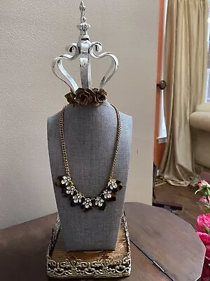 J.Crew  Faux Tortoise Shell & Clear Rhinestone Crystal Necklace • $25