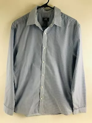 H&M Shirt Men's Size Medium Blue White Striped Button Up Long Sleeve Slim Fit • $17.99