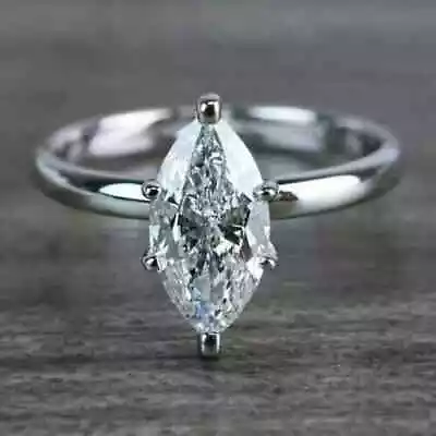1.40Ct Marquise Cut Real Moissanite Solitaire Wedding Ring 14K White Gold Plated • $145.95