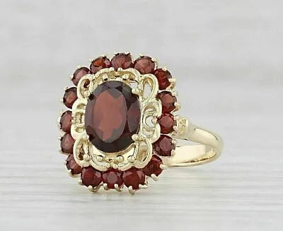 14K Yellow Gold Plated 3Ct Oval Lab-Created Red Garnet Vintage Engagement Ring • $96.24