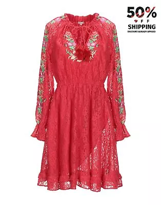 RRP€380 MANOUSH Lace A-Line Dress FR34 US2 UK6 XS Red Embroidered • £49.99