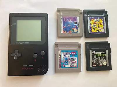 Nintendo Game Boy Pocket Black & 4 Games MGB-001 • £50