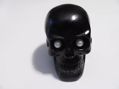 Hand Decorated Black Resin Mini Skull With Faux Pearl Eyes • $4.99