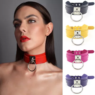 Black Necklace  Collar Big O Ring Fetish Adult Games Leather Choker Ornament • $11.87