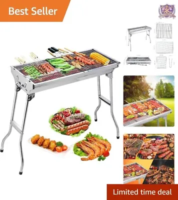 $78.82 • Buy Extra-Large Foldable BBQ Grill Stainless Steel Smoker Portable Outdoor Cooking