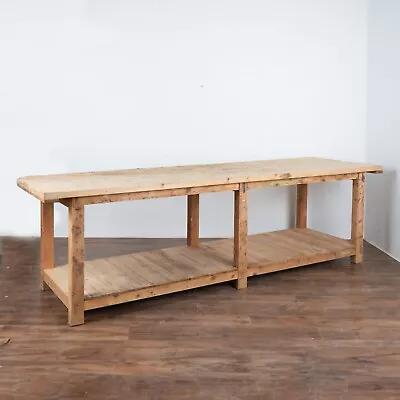 Rustic 10' Long Work Table Kitchen Island With Shelf Hungary Circa 1900 • $3450