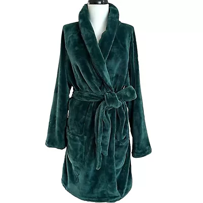 Victorias Secrest Plush Bath Robe Womens M L Emerald Green Embossed Fleece Belt  • $19.99