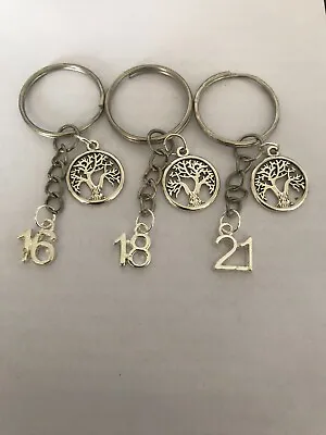 Age Number 16th 18th 21st Keyring Birthday With Tree Of Life Charm • £3.10