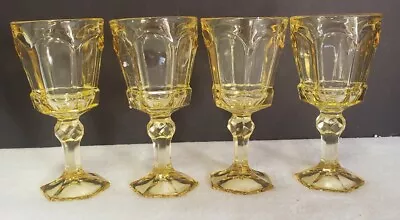  Vintage FOSTORIA VIRGINIA Yellow  Pedestal Wine Goblets 6  SET Of 4  • $40