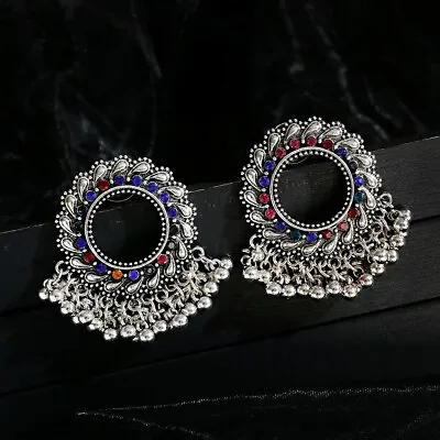 $5.05 • Buy Ethnic Geometric Silver Indian Earrings Round Drop Balls Women Bohemian Earrings