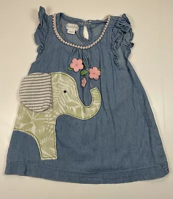 Mud Pie Toddler Girls Denim Ruffle Elephant Embroidered Shirt 24m/2t • $24.99