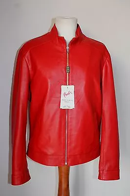 Italian Handmade Men Soft Lambskin Fitted Slim Fit Leather Jacket Red Sz Xl • $500