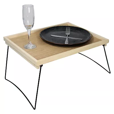 Folding Serving Tray Wooden Laptop Work Stand Breakfast In Bed Home Kitchen Tray • £10.95