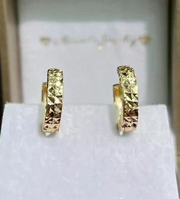 18k Solid Yellow Gold Italy Kid- Adult Shiny Hoop Earrings  1.84 Grams • £172.21