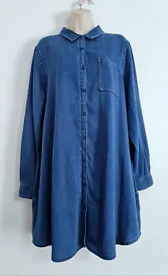 Seasalt Size 18 RRP &65 BNWT Blue Midium Wash Denim Shirt Dress Tunic Pockets • £45.80