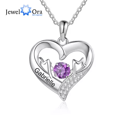 Mother Day Gift Personalize Women Mom Heart Necklace Custom Birthstone Jewelry • $13.66