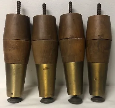 Mid Century Modern Tapered Wood & Brass Legs Set Of 4 Vntg Adjustable  7  + • $80