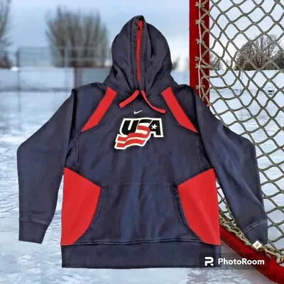 Nike Team USA Olympic Hockey Hoodie Sweatshirt Men's Large Navy Blue Red • $44.97